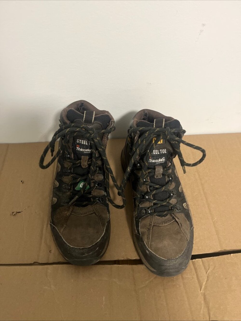 Men's CAT Steel Toe Boots Size 7.5 Thinsulate Brown Color Mens Work Boots